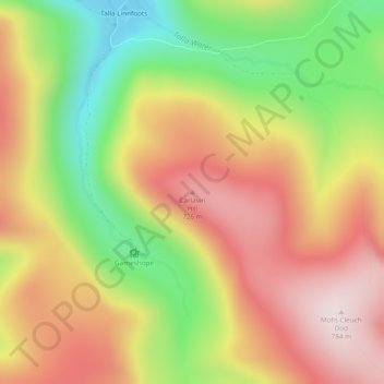 Mapa topográfico Carlavin Hill, altitud, relieve