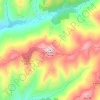 Mapa topográfico Col di Marzo, altitud, relieve