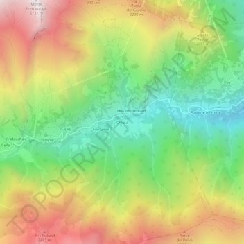 Mapa topográfico Chiesa, altitud, relieve