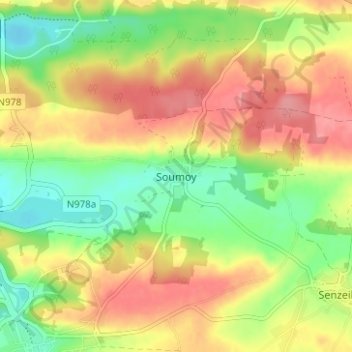 Mapa topográfico Soumoy, altitud, relieve