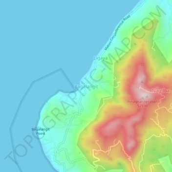 Mapa topográfico Bagalangit, altitud, relieve