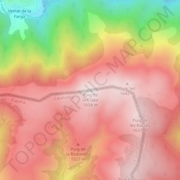 Mapa topográfico Puig de la Clapa, altitud, relieve