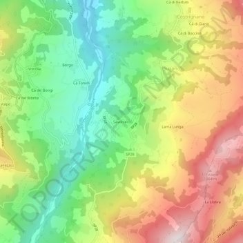 Mapa topográfico Savoniero, altitud, relieve