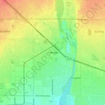 Mapa topográfico El Mirage, altitud, relieve
