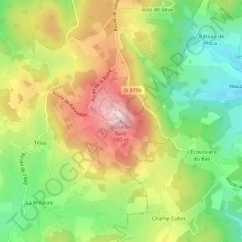 Mapa topográfico Butte de Suin, altitud, relieve