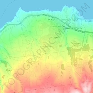 Mapa topográfico Atsipopoulo, altitud, relieve