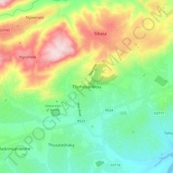 Mapa topográfico Thohoyandou, altitud, relieve