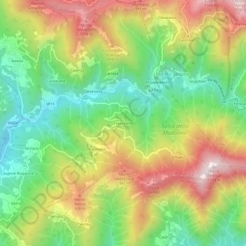 Mapa topográfico Frassinello, altitud, relieve