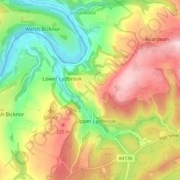 Mapa topográfico Joys Green, altitud, relieve