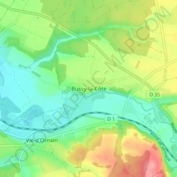 Mapa topográfico Bussy-la-Côte, altitud, relieve