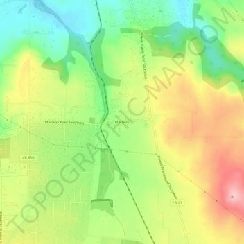 Mapa topográfico Macleay, altitud, relieve