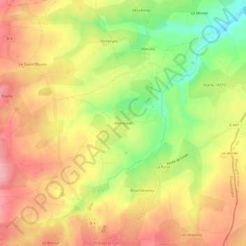 Mapa topográfico Villeneuve, altitud, relieve