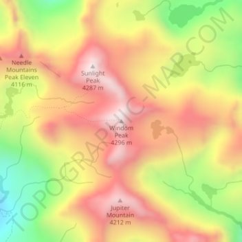Mapa topográfico Windom Peak, altitud, relieve