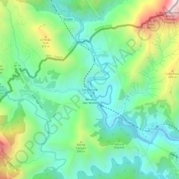 Mapa topográfico San Michele, altitud, relieve