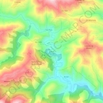 Mapa topográfico A Silva, altitud, relieve