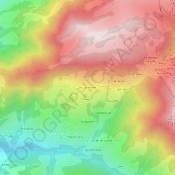 Mapa topográfico Sous le Rocher, altitud, relieve