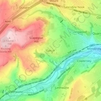 Mapa topográfico Golcar, altitud, relieve