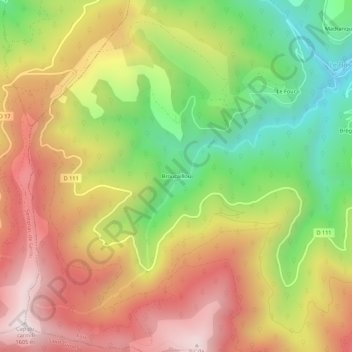 Mapa topográfico Broucaillou, altitud, relieve