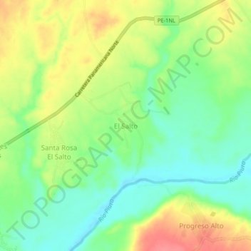 Mapa topográfico El Salto, altitud, relieve
