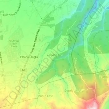 Mapa topográfico Cabangaan, altitud, relieve