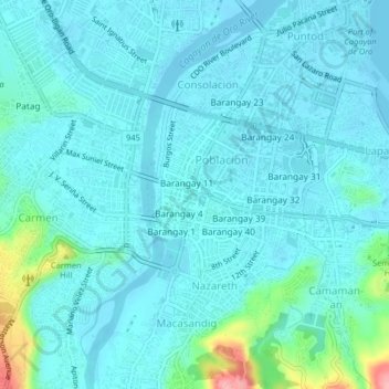 Mapa topográfico Barangay 9, altitud, relieve