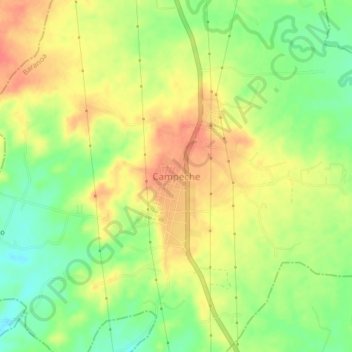 Mapa topográfico Campeche, altitud, relieve
