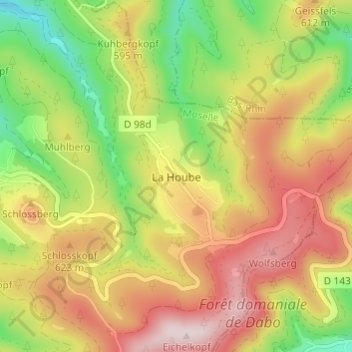 Mapa topográfico La Hoube, altitud, relieve