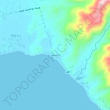 Mapa topográfico Sawang, altitud, relieve