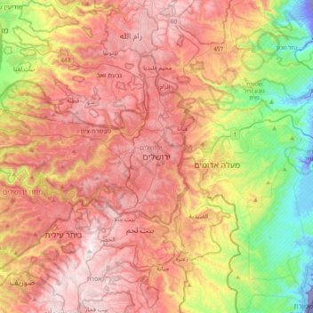 Mapa topográfico Jerusalén, altitud, relieve