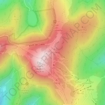 Mapa topográfico Col du Grand Ballon, altitud, relieve