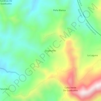 Mapa topográfico Guadualito, altitud, relieve