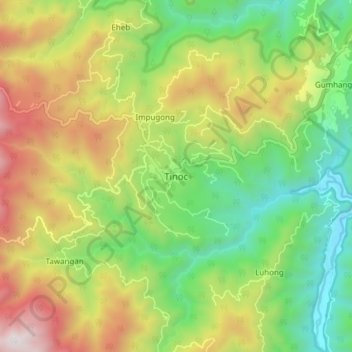 Mapa topográfico Tinoc, altitud, relieve