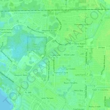 Mapa topográfico Timberlane, altitud, relieve
