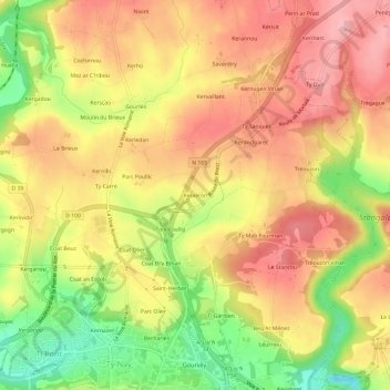 Mapa topográfico Keraéron, altitud, relieve