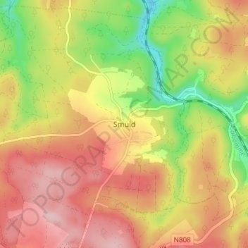Mapa topográfico Smuid, altitud, relieve