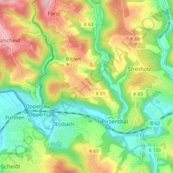 Mapa topográfico Dünebusch, altitud, relieve