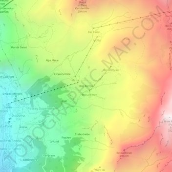 Mapa topográfico Illaz Perron, altitud, relieve