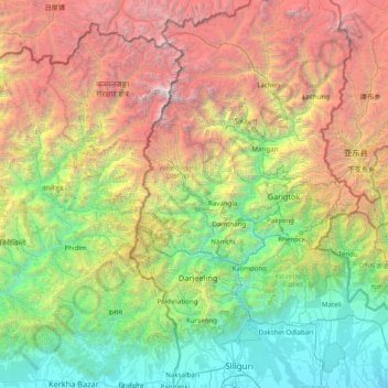 Mapa topográfico West District, altitud, relieve
