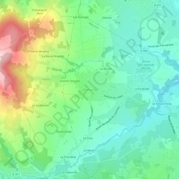 Mapa topográfico Messimy, altitud, relieve