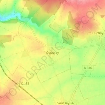 Mapa topográfico Coudray, altitud, relieve