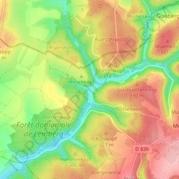 Mapa topográfico Metschbruck, altitud, relieve