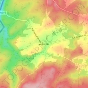 Mapa topográfico Willerzie, altitud, relieve