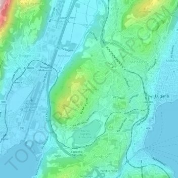 Mapa topográfico Breganzona, altitud, relieve