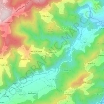 Mapa topográfico El Caliero, altitud, relieve