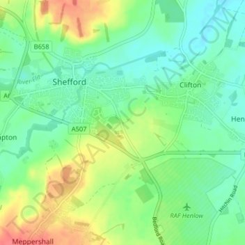 Mapa topográfico Hoo Hill, altitud, relieve