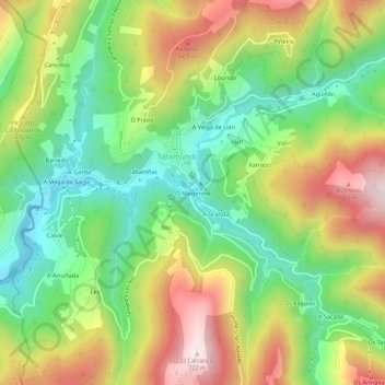 Mapa topográfico O Mazonovo, altitud, relieve