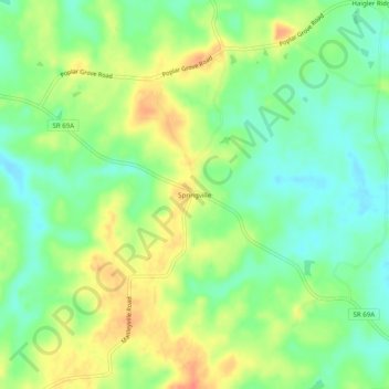 Mapa topográfico Springville, altitud, relieve