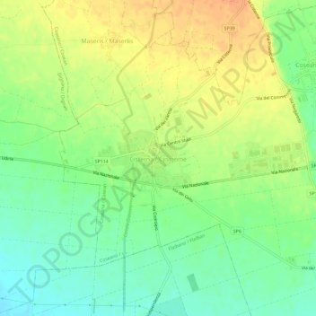 Mapa topográfico Cisterna, altitud, relieve