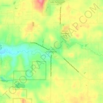 Mapa topográfico Cannonsburg, altitud, relieve