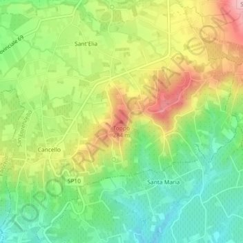 Mapa topográfico Toppo, altitud, relieve